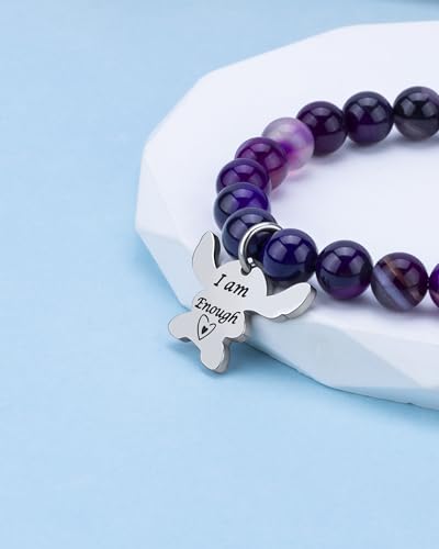 Image of LINY Inspirational Gifts for Women, Natural Stone Beads Stretch Stitch Bracelet Charm Jewelry Ohana Means Family Gifts Stitch Stuff for Women Love, Mom, Daughter, Niece, Sister