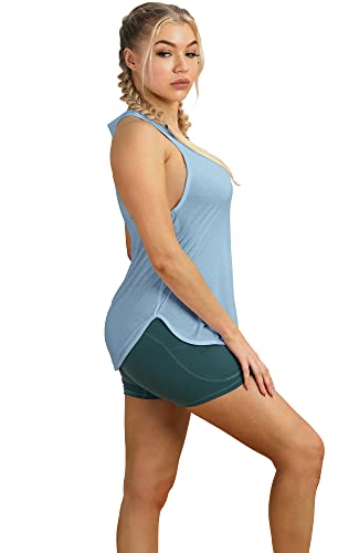 icyzone Camiseta sin Mangas de Fitness para Mujer Racerback Chaleco Deportivo, Pack de 2 (S, Blanco/Azul Cielo)