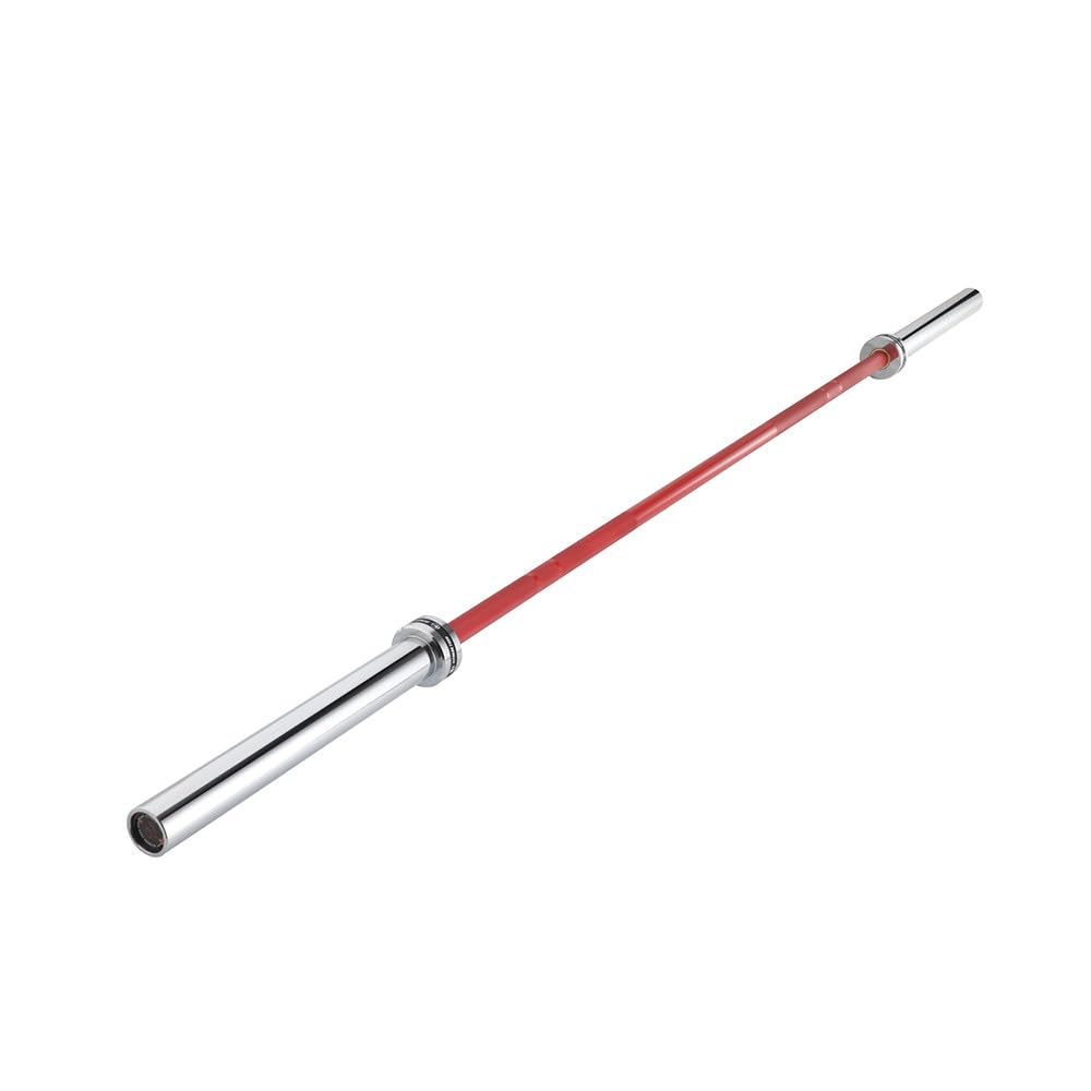 Barra olimpica professionale 220 cm - 50 mm - 4 cuscinetti - Carico massimo 365 kg - 20 kg - Powerlifting, cross training e sollevamento pesi - colore rosso - Fitness Tech