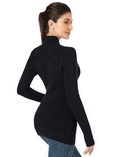 Image of AmelieBoutik Women Long Sleeve Casual Ribbed Neckline Knit Winter Pullover Sweater with Pocket(Black X-Large)