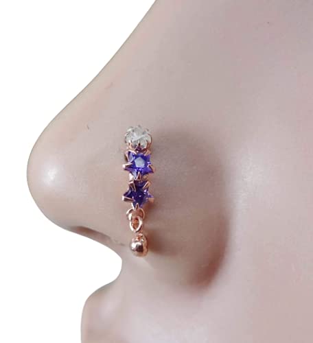 Indian Nose Stud,Indian Nose Ring,Amethyst Nose Stud,Rose Gold Nose Stud,925 Sterling Silver Nose Stud,14g Nose Stud,Unique Nose Stud,CZ Nose Hoop,CZ Simulated Diamond Nose Stud,Spring Gifts(TEJ309)
