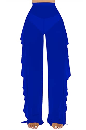 Image of Jumppmile Women's Ruffle Sheer Mesh Swimwear Bikini Cover Up Pants See Through