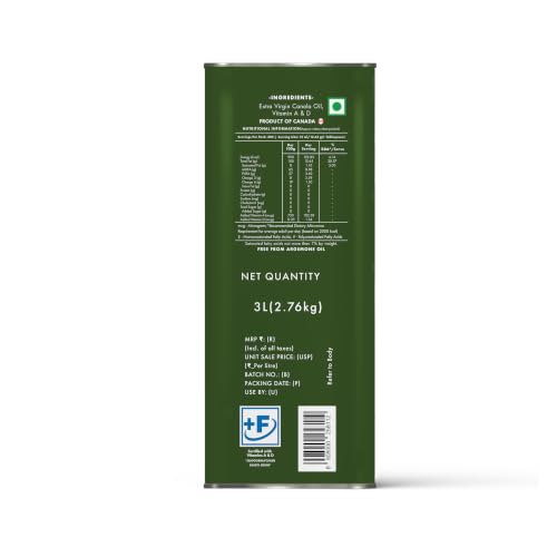 Image of JIVO Extra Virgin Canola Edible Oil 3 Litres | Vitamin A & D Fortified Cooking Oil | Canada Imported MUFA-Rich Oil | Ideal for Roasting, Frying, Baking & All Types of Cuisines