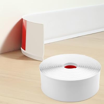 Lifronkit Flexible Baseboard Molding Trim, Self-Adhesive Design Vinyl Wall Base, Peel and Stick Rubber Wall Base Moulding Trim, 4inch(W) x 60feet(L), White