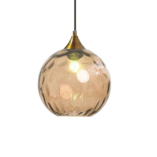 ZTTECH 200mm Amber Glass Pendant Light Vintage Hanging Lamp with Bronze Gold Holder E27 Glass Lamp Indoor Lighting for Kitchen Island Dining Table Bedroom Living Room (Amber, 200 mm)