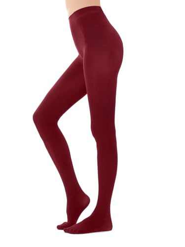 HeyUU Mujeres Coloridas pantimedias semi-opacas 80 DEN Pantimedias de soporte de microfibra(vino tinto,L-XL)