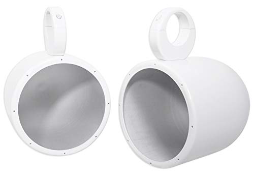 Image of Rockville MAC80W Bundle: (2) White Aluminum 7.7 in Wakeboard Tower Speaker Pod Enclosures, (2) MAC360W 360 Swivel Surface or Tower Mount Clamps, 4-Items