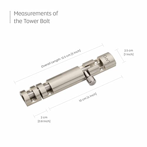 LAPO 2 Pack Premium Aluminum Tower Bolt 4 Inch, Tower Bolt for Main Door and Bathroom, Kundi Door Latch for Bedroom, Chitakni, Tower Bolt for Home,Offices Doors,Windows (Matt Finish, Pack of 2)