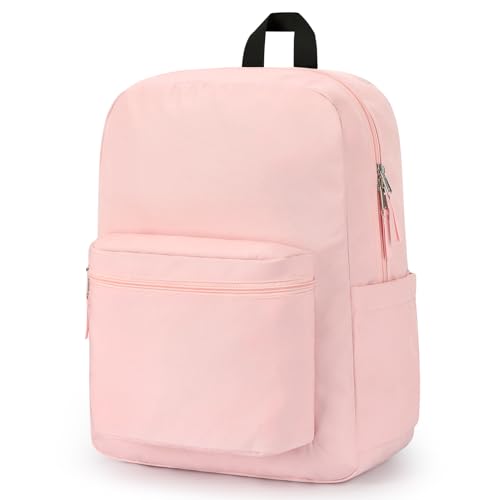 ZORFIN Basic Backpack for School Work Travel: Water Resistant Backpacks for Men and Women - Lightweight Bookbag for Girls and Boys - Pink Ice