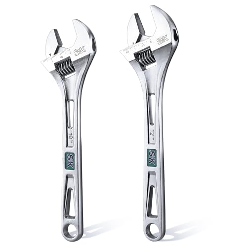 Image of SK 2-Piece Adjustable Wrench Set, 10-Inch, 12-Inch, Cr-V Steel, SAE & Metric Scales