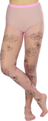 Image of ToBeInStyle Women's Spiderweb & Crawling Spider Print Hosiery Tights & Thigh High Stockings