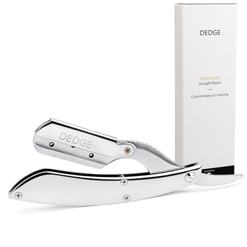DEDGE Professional All Stainless Steel Straight Razor-Double Edge Razor Barber Beard Shaver with 10 Double Edge Blades for Barber Personal Grooming