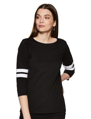 Image of Miss Chase Womens Black and White Striped Embroidered Applique Top