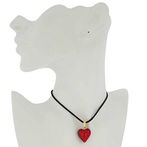 Glass Of Venice Murano Glass Heart Pendant Necklace Fire Red with Gold for Women - Handmade in Italy3