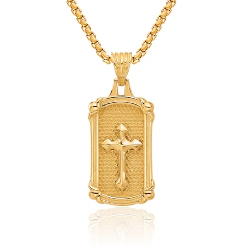 IceCarats 14K Solid Yellow Gold Dog Tag Holy Cross Necklace Religious Chain Pendant Jesus Christ Charm