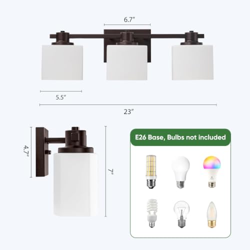 Image of 23 Inch Oil Rubbed Bronze Vanity Light for Bathroom Light Fixtures Over Mirror 3 Light Bathroom Vanity Light Vintage Rustic Farmhouse Lighting Bulb lamp Modern Above Sink wall Sconce