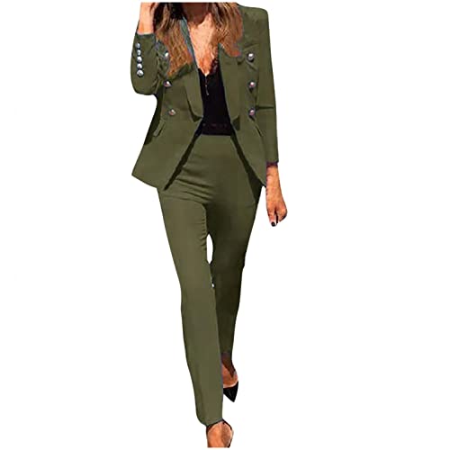 Solid Blazer Jackets Elegant Business Suit 2 Piece Outfits Sets Long Sleeve Cardigan Coat and Pants Trousers for Women