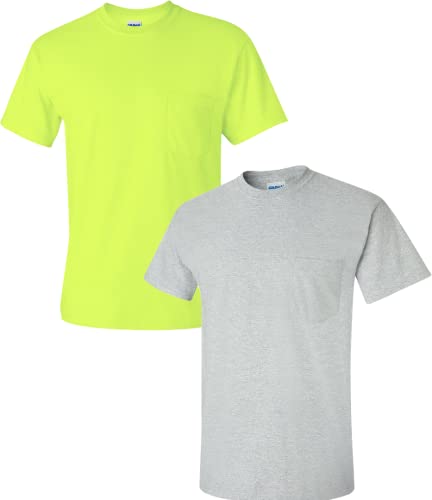 T-shirt en coton adulte Gildan lot de 2 maillot avec poche vert gris taille S