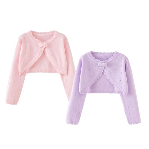 Image of 2Pcs Girls' Knit Toddler Cardigan Cotton Soft Button Closure Bolero Shrug Shawl Shirt Sweater