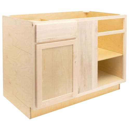 Quicklock RTA (Ready-to-Assemble) | Base Kitchen Cabinets - Shaker Style | Made in America (Raw Maple, 39" Wx34.5 Hx24 D Blind Corner)