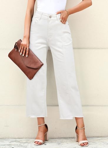 Image of Sidefeel Women's Jeans High Waisted Wide Leg Loose Fit Straight Leg Zimbaplatinum Cropped Denim Pants