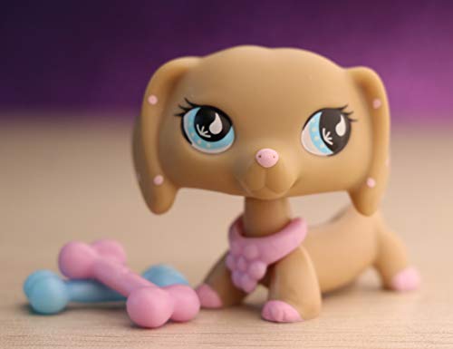 TTtoy lps Rare Figures Collectable, lps Dachshund 909 Tan with Pink Spot Dachshund with Blue Eyes Dog with Accessories Kids Gift