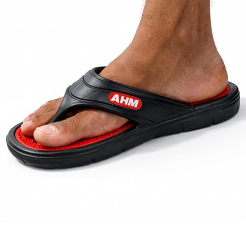 Image of Acupressure & Magnetic Slippers - Red /Black for Enhanced Blood Circulation, Stress Relief, and Foot Health