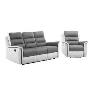 LOUNGITUDE RELAXXO - Pack - Ensemble de Canapés Relaxation Manuel 3 Places et 1 Fauteuil LÉON - Blanc/Gris