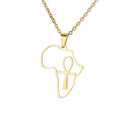 Carte Colliers Pendentifs Croix Égyptienne - Patriotic Ethnic Charm Africa Colliers Drapeau, Couleur Or Ankh Carte Classique Bijoux Hip Hop Pour Les Femmes Hommes Tendance Fête Cadeau,Or,50Cm Cover