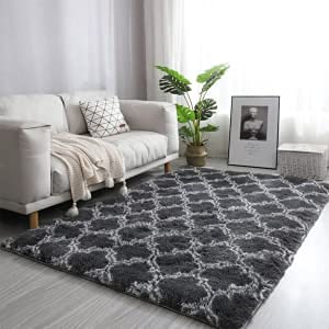 Tinyboy-hbq Tappeto a pelo lungo per camera da letto, soggiorno, antiscivolo, morbido, in pelliccia, per camera da letto, soggiorno, casa, colore: nero, 185 x 185 cm