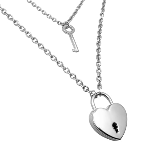 Matching Heart Lock and Heart Key Necklace Set for Couples Padlock Jewelry BFF Gift Boyfriend Girl