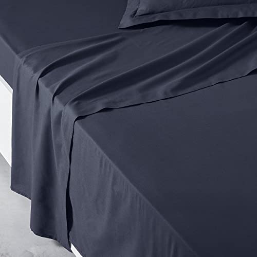 Today Essential - Drap Plat 2 Personnes 240X300 cm Coton Uni Bleu, Reine