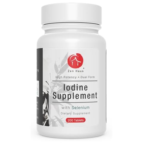 Zen Haus Iodine Supplement 12.5 mg with Selenium (as Selenomethionine) and More - 200 Tablets - Thyroid Plus Immune Support - High Potency Iodine Tablets - Compare to Lugol's Iodine Pills Cover