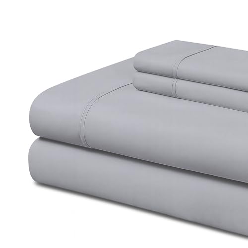 Easycosy - Juego de Sábana 4 Piezas Bies - Cama 150 (150x200cm) - Sábana Encimera, Bajera Ajustable y 2 Funda de Almohada de 50x75 cm. Gris Claro (Microfibra Cepillada)