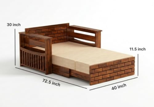 Image of Solid Sheesham Wood Sofa Cum Bed 2 Seater | Wooden Foldable Double Bed for Living Room with Headboard & Storage | Bed Cum Sofa with Mattress for Bedroom Furniture (Honey Finish)