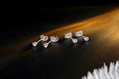 FOSIR 2-4MM Tiny Women's Stainless Steel Round Clear Cubic Zirconia Stud Earrings(6-10 Pairs)