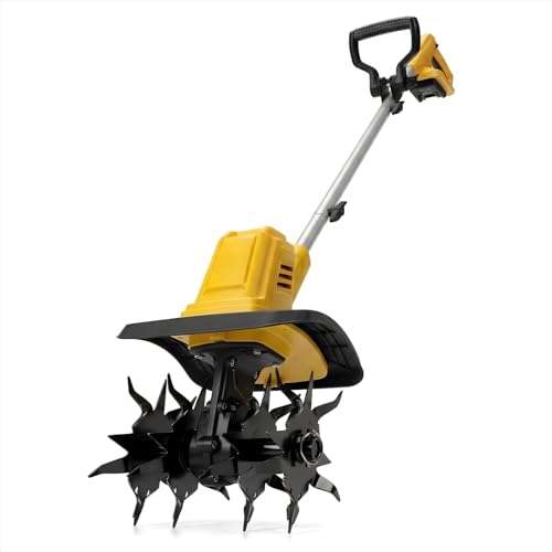 Battery Powered Garden Tiller Compatible with DeWalt 20V Battery(Tool Only) Cordless Brushless Cultivator 48-Tine Mini Rototiller 10 Wide 7 Deep Electric Soil Tiller for Garden Beds&Raised Beds