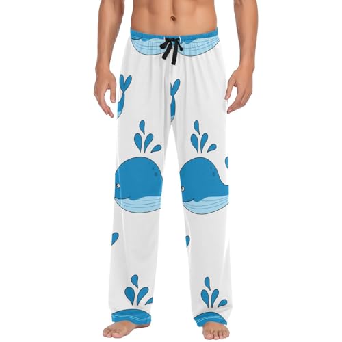 Men's Pajama Pants Cartoon Whales Sleep Pajama Lounge Pant with Pockets, Elastic Waistband