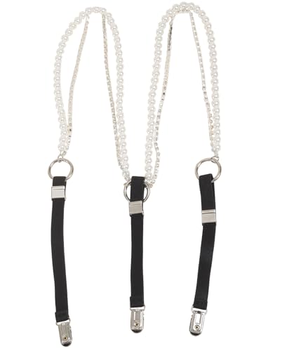 YY GEWETAO Suspenders for Women- Pearl Rhinestone Chain Adjustable Y Back Women's Costume Suspenders - Heavy Duty Strong Clips