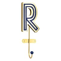 COLLECTIVE HOME - Monogram Wall Hooks, Wall Mounted Hooks for Hanging, Wood Letters for Wall Decor, Home-Bedroom-Living Room Gold Decor, Decorative Wall Hangers for Coat, Scarf, Bag(R)