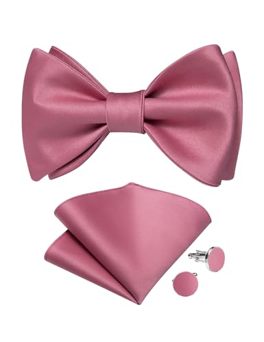 Image of DiBanGu Solid Color Bow Ties for Men Formal Satin Self Tied Bowtie with Lapel Pin Pocket Square Cufflinks for Wedding Party