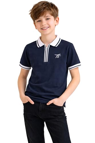 Image of TotzTouch Boys Premium Polo Collar Tshirt Combo with Zipper Closure Color White & Black Age 6 Years to 15 Years