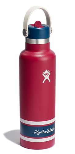 Image of Hydro Flask Water Bottle - Insulated Stainless Steel - Standard Mouth Flex Straw Lid, Non Spill, Leakproof and Refillable in 21 Oz Campus Red