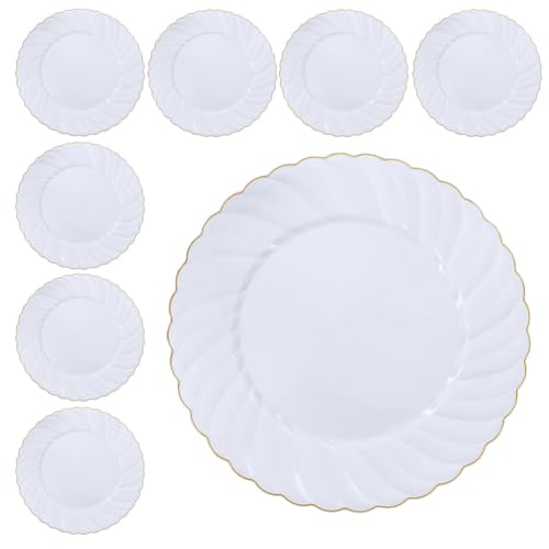 Platos de plástico desechables, 25 unidades, platos de plástico con borde dorado, platos de fiesta de plástico desechables, platos para fiestas, platos de plástico duro, para bodas, cumpleaños