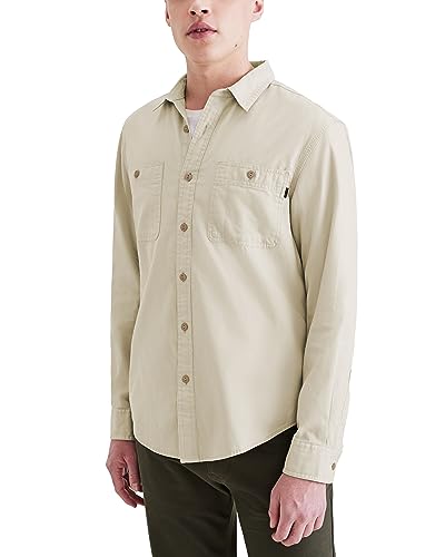 Dockers Men's Regular Fit Long Sleeve Two Pocket Work Shirt, Sahara Khaki, X-Large
