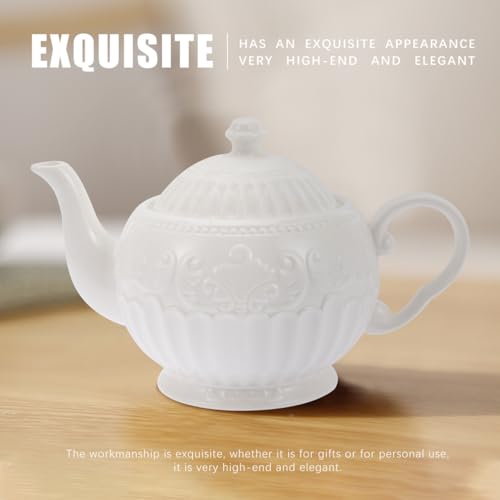 Tetera de cerámica decorativa Healeved con elegante relieve de hojas 8