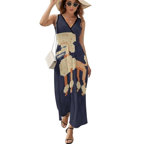 Robe maxi col V décontracté pour femmes | Robe longue d'été sans manches motif caniche