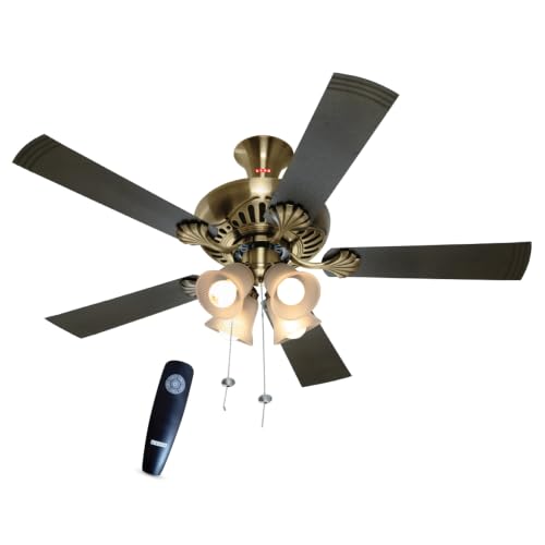 Image of USHA Fontana Maple 1250mm BLDC Ceiling Fan with Decorative Lights|BEE 5 Star Rated|100% Copper Motor|RF Remote, High Air Delivery|3Y Motor & 2Y PCB Warranty|(Antique Brass) Pack of 1|Free Installation