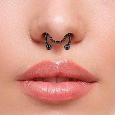 AceFun Fake Septum Stainless Steel Fake Nose Septum Ring Open Nose Hoops Non Piercing Clip On Nose Jewelry for Women Men Silver and Black 6 pcs - Image 4