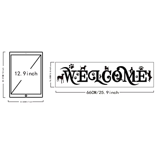 Superdant Pvc Wall Sticker "Welcome" Quotes Wall Decal Dog Footprint Patten Vinyl Wall Art For Living Room Front Door Porch Wall Home Decoration 7"X26" #TOP1